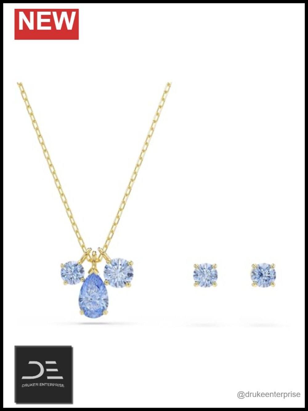 Swarovski Zirconia Jewelry Set Gold Tone Finish Earrings Pendant 2 Piece